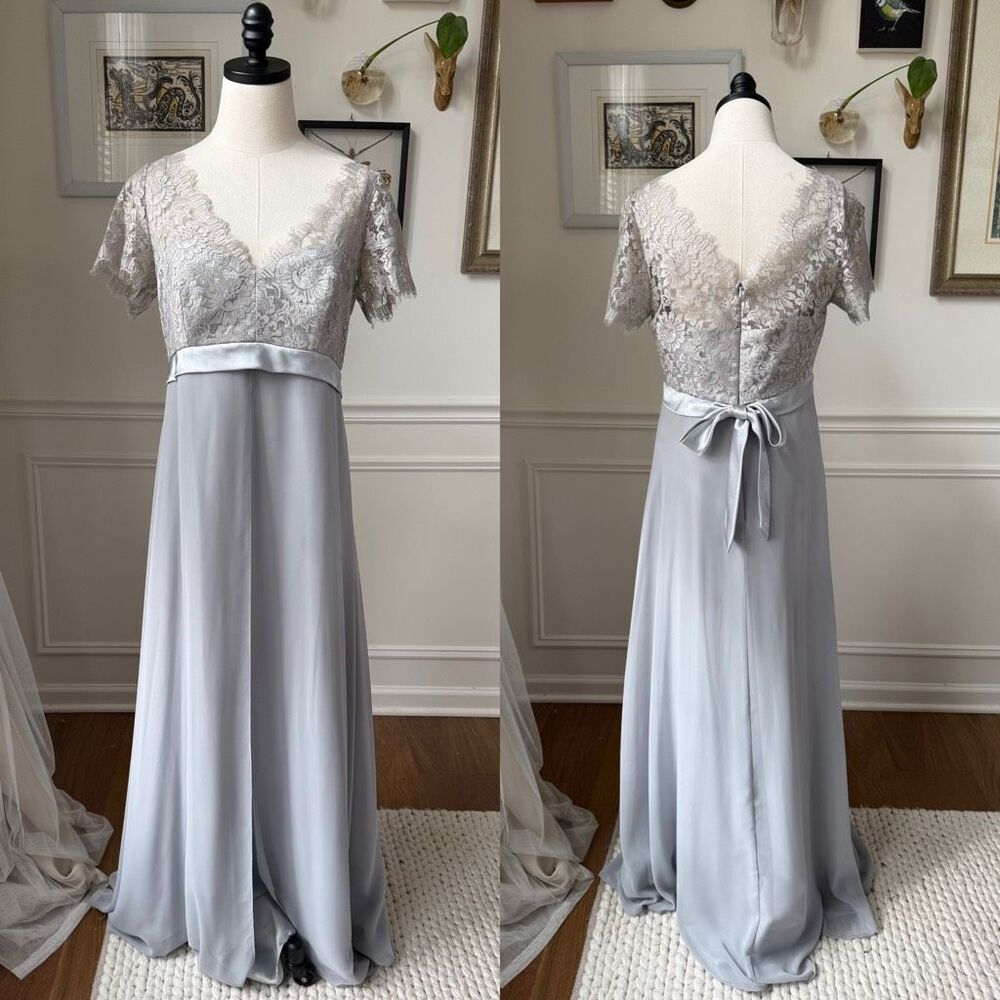 JS Collections Light Grey Bridgerton Style Empire Waist Formal Gown 10